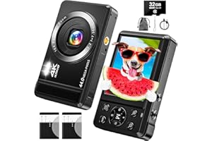 RUWAQART Digital Camera - 4K Digital Cameras for Photography - 44MP UHD Point and Shoot Camera for Kids - Autofocus Small Compact Cameras 16X Zoom - Portable Vlogging Camera with 32GB Card for Teens Girls Boys