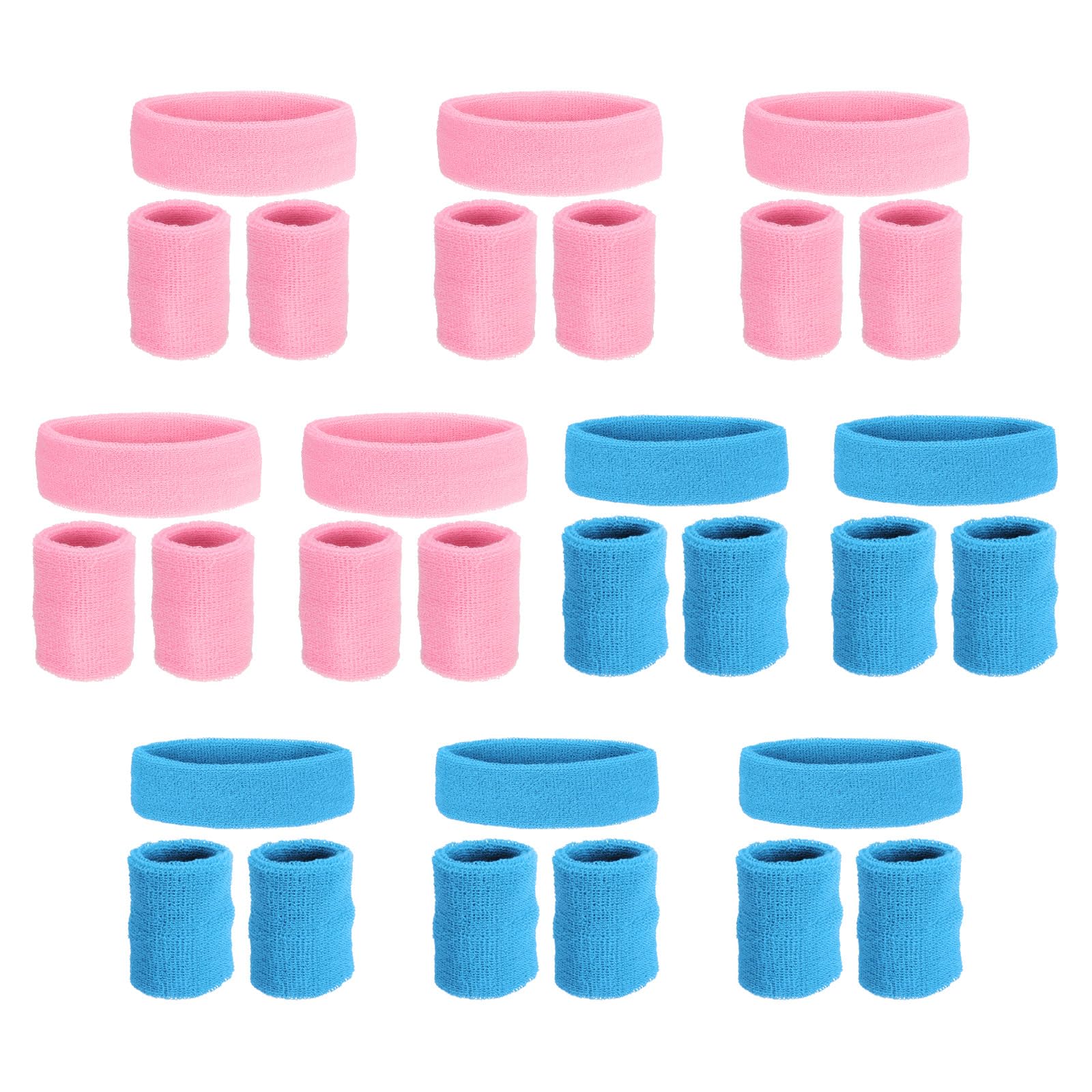 PATIKIL Sweatbands Headband Wristband, 10 Set/30Pcs Sweatband Terry Cloth for Sports Basketball Tennis Athletic Gym Working Out, Pink, Sky Blue