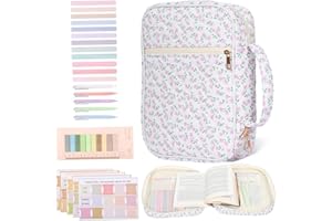 Bible Case for Women Large Capacity Bible Kit with Tabs, Pens, Sticky Notes, Highlighters, Bibles Study Kit with Handle 8.9x1