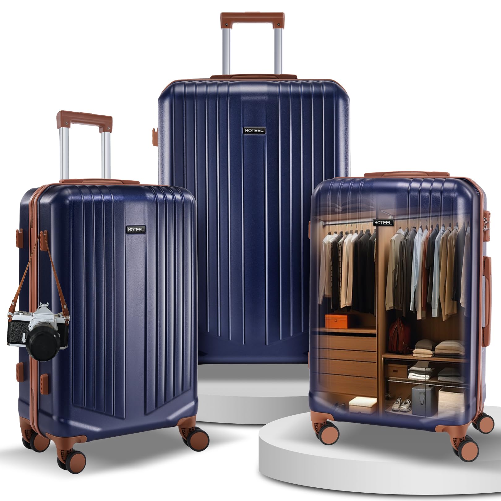 Hoteel luggage Sets 3 Piece Carry on Luaagae Suitcases with Spinner Whells & TSA Lock(4-YEAR WARRANTY), Carry on Suitcase ABS+PC Hard Shell Lightweight Travel Suitcases(20in/24in/28in, Dark Blue)