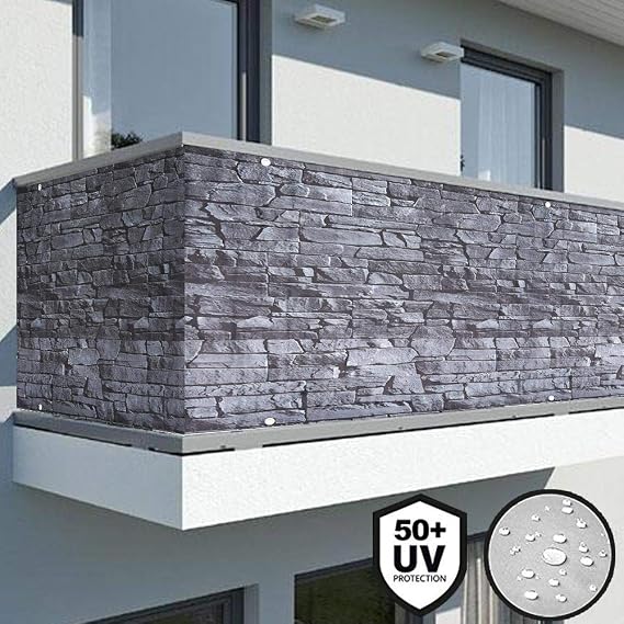BAKAJI Balkon-Sichtschutzplane 600x90 Cm – PVC Plane Mit Ösen & Seil Für Mehr Privatsphäre