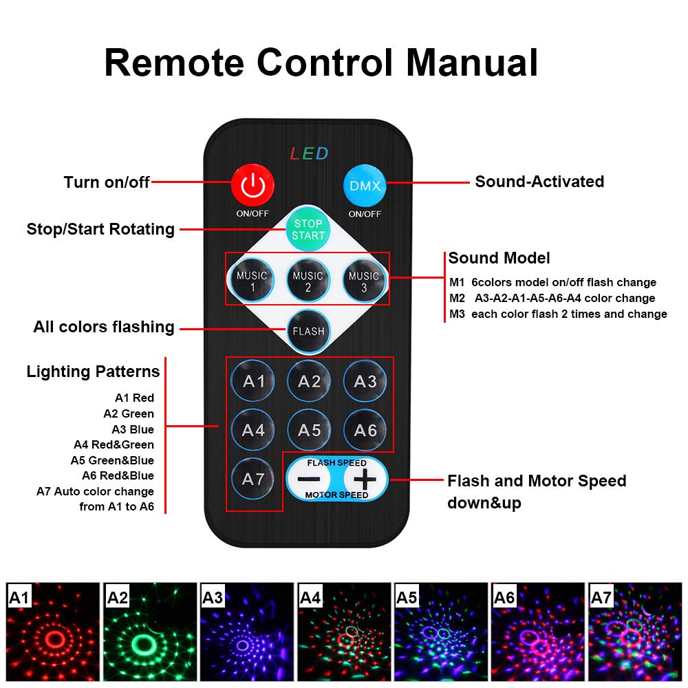 Party Lights Sound Activated Disco Ball with Remote Control 9 Colors Disco Lights DJ Lights Wireless Phone Connection LED Stage Light for Kids Bedroom Wedding Party Birthday Christmas