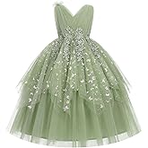 IDOPIP Flower Girl Sequin Butterfly Dress for Kids Wedding Pageant Party Long Gown Princess Birthday Handkerchief Tulle Dress