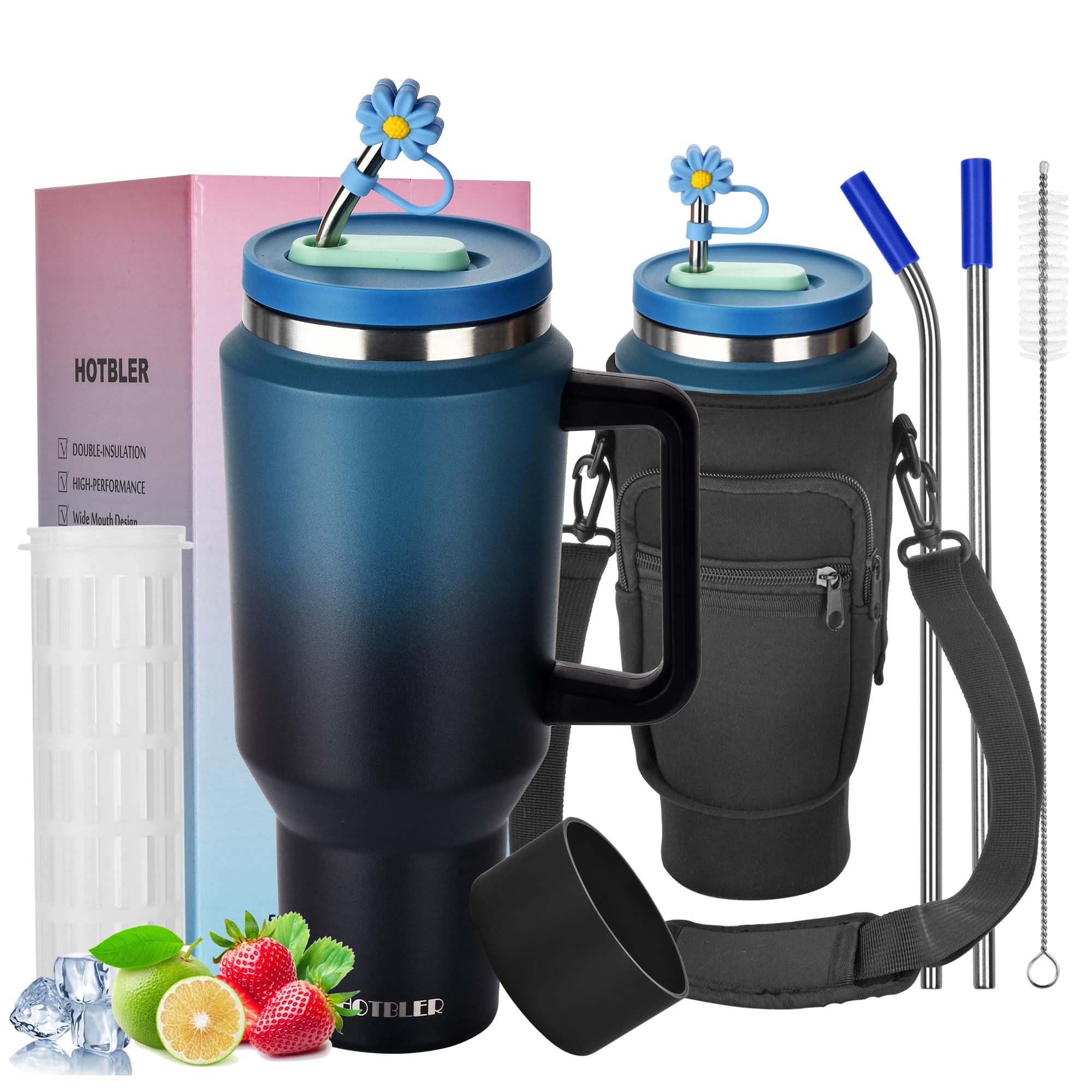 Photo 1 of 50 oz Stainless Steel Tumbler with Handle & Fruit Infuser & Carrier Bag,Insulated Tumbler with Lid & Straw,Travel Mug Cup Holder Friendly,Large Tumbler for Water, Iced Tea or Fruit,Gift for Men Women