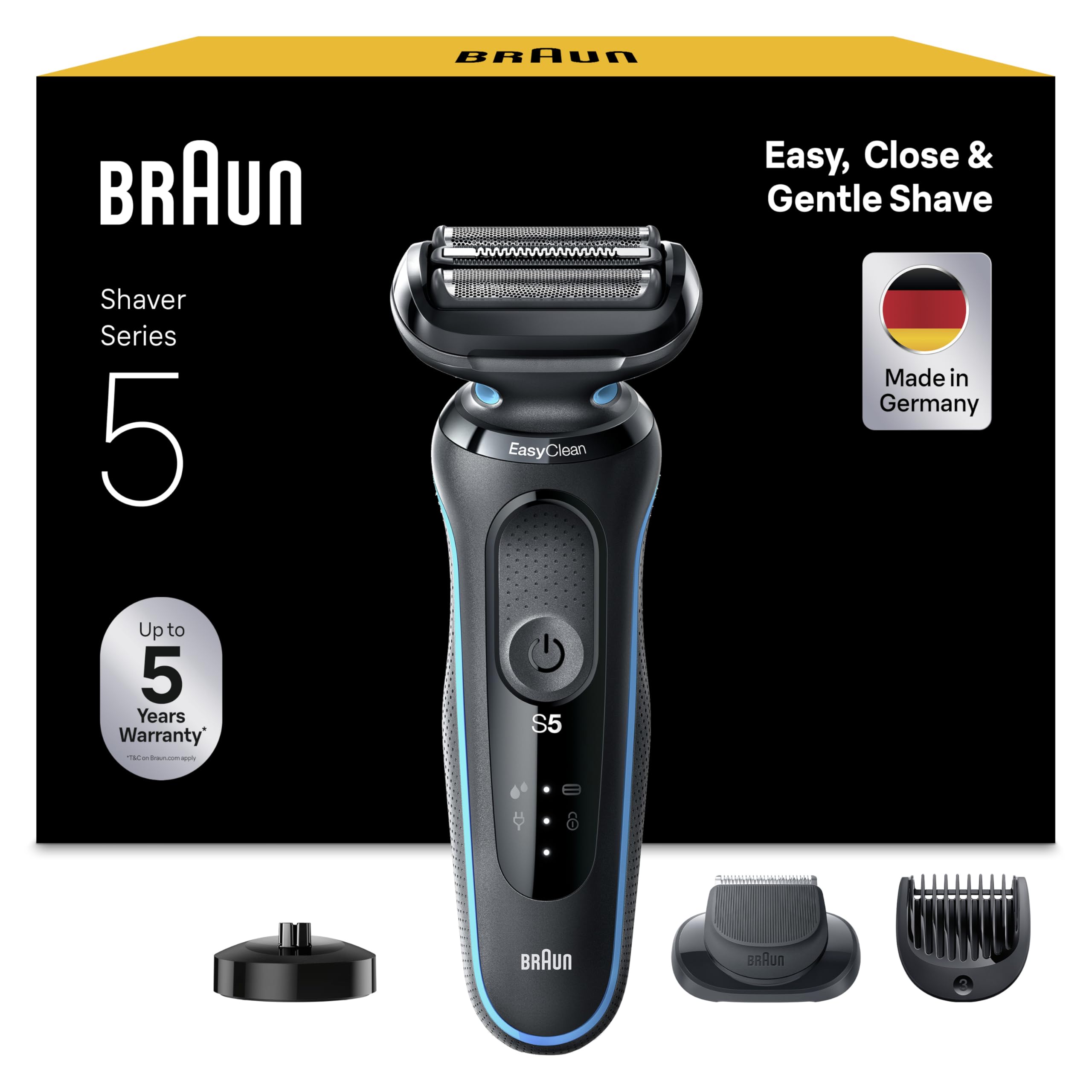 Braun Series 5 Rasierer Herren Elektrisch, Elektrorasierer mit EasyClick Barttrimmer Aufsatz, Ladestation, EasyClean Rasierapparat, Trockenrasierer, Wasserdicht, Made in Germany, 51-M4500cs, Mintgrün