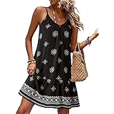 Dokotoo Summer Dresses for Women 2026 Spaghetti Strap Sexy Deep V Neck Smocked Ruffle Flowy Boho Dresses