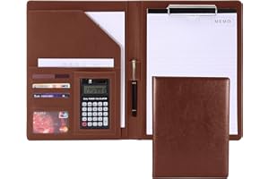 RHCSZ Handsome Padfolio/Resume Portfolio Folder,Interview/Conference Document Organizer & Business Card Holder,A4 Binder Portfolio & Office Conference Notepad clipboard Folder, Brown