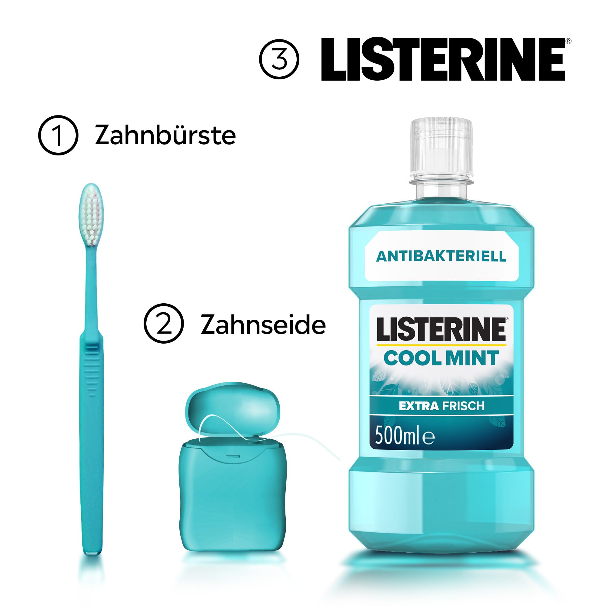 LISTERINE Cool Mint 6 x 500 ml, antibakterielle Mundspülung mit ätherischen Ölen und Minzgeschmack, Mundwasser bekämpft wirksam Bakterien im Mundraum, optimale Ergänzung zur täglichen Zahnpflege 5