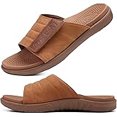 ONCAI Mens Sandals Adjustable Straps Orthotic Plantar Fasciitis Open Toe Athletic Sport Slides with Soft Comfy Arch Support Footbed Size 7.5-15