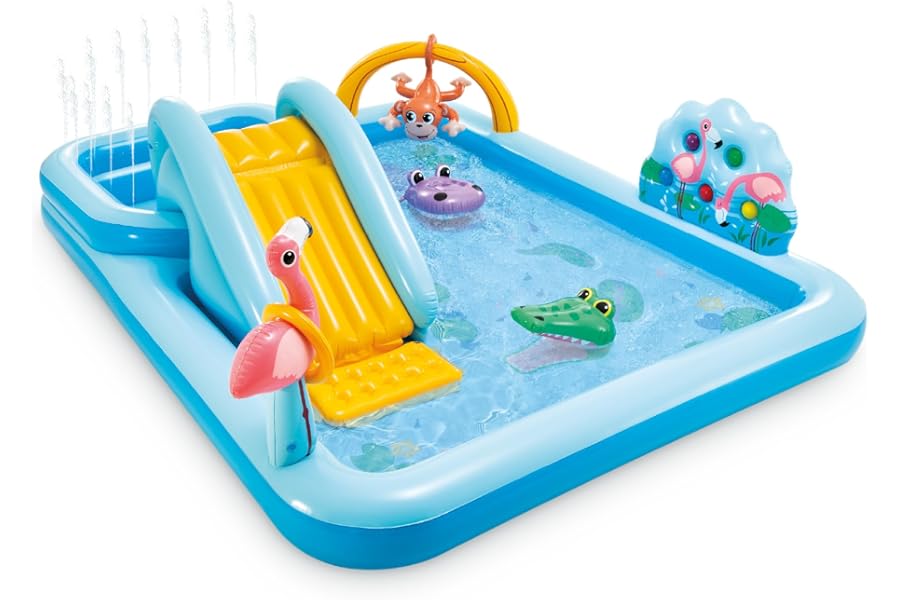 Intex 96" x 78" x 28" Inflatable Jungle Adventure Play Center Spray Kiddie Pool - Backyard Kids Water Slide, Outdoor Blow-Up Splash Pad for Toddlers