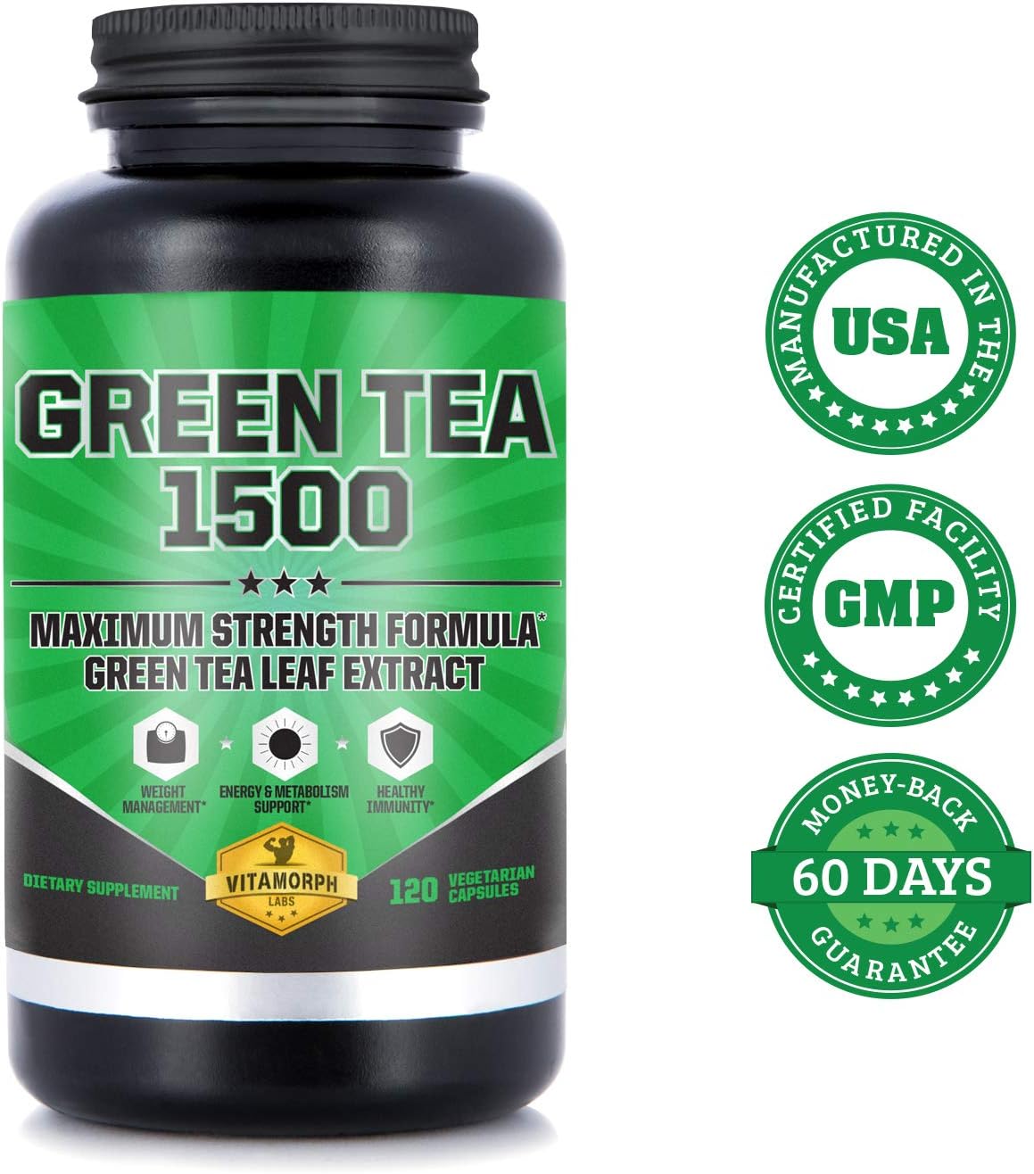 Green Tea 1500 - Egcg Green Tea Extract Supplement, Maximum Strength Egcg Green Tea Extract Capsules for a Metabolism Boost and Daily Energy by Vitamorph Labs - 120 Vegetarian Capsules: Health & Personal Care