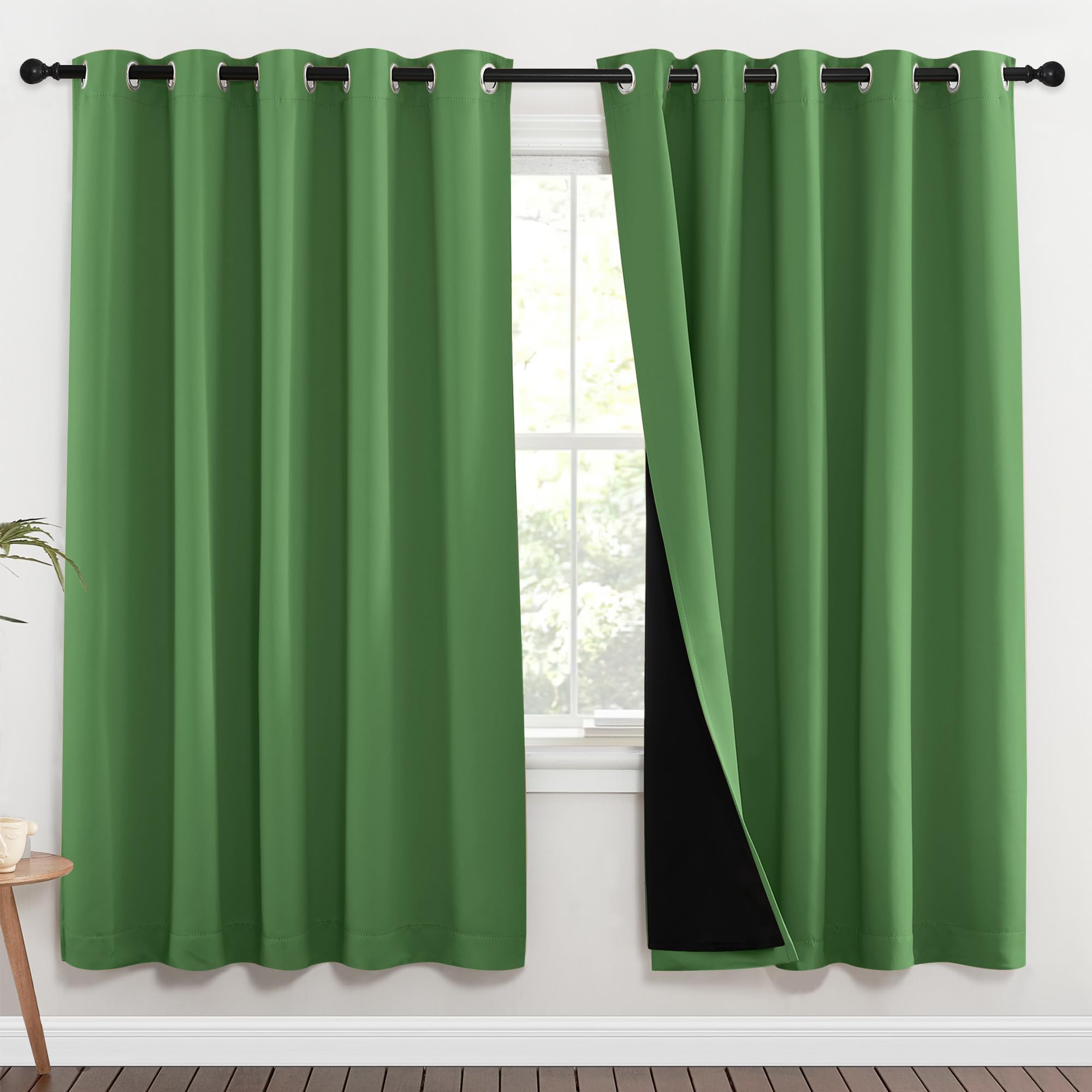NICETOWN Full Shade Curtain Panels, 62 x 72 inch, Forest Green, Pair of Energy Smart & Noise Blocking Out Blackout Drapes for Dining Room Window, Thermal Insulated Guest Room Lined Window Dressing Image