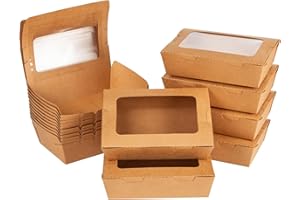 PakTalk To Go Containers 40 oz Kraft Paper Food Containers with Window Take Out Boxes (45Pack, Rectangular)