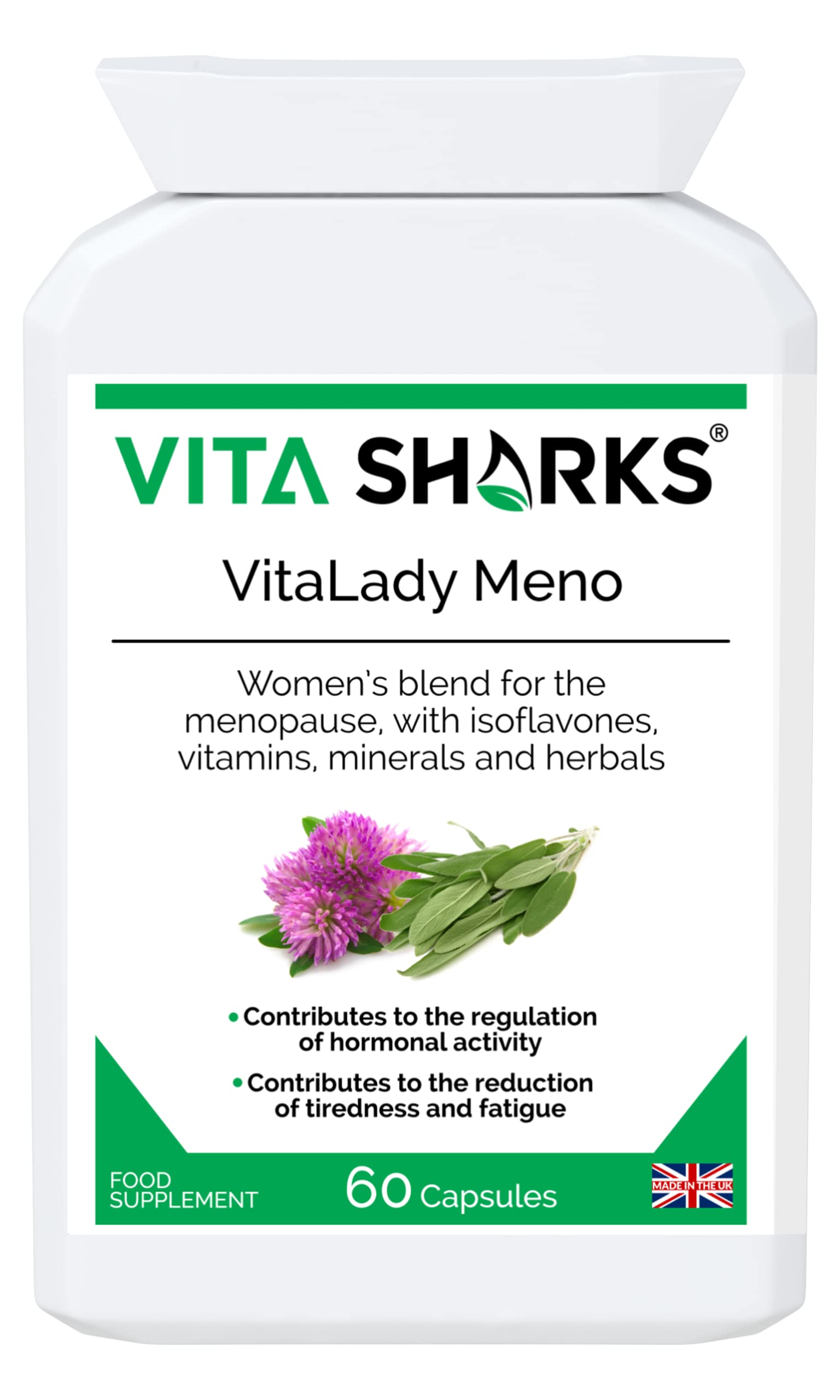 VitaLady Meno: Natural Menopause Support - 13 Vegan Herbs with B6, Zinc & Isoflavones - Kosher