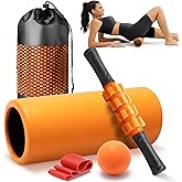 5 in 1 Foam Roller Set - Trigger Point Foam Back Roller, Muscle Roller Stick, Massage Ball, Stretching Band for Deep Muscle Massage Pilates Yoga,Fitness Exercise for Whole Body Release (Pure Orange)
