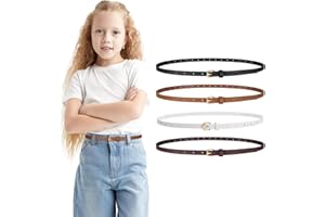 TRIWORKS 4 Pack Girls Skinny Leather Belts for Jeans Dress Thin Waist Belts for Girl with Gold Buckle