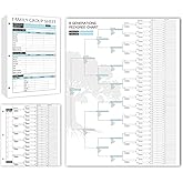 16 Family Tree Charts to Fill In, with 50 Family Group Sheets, Blue-White | 8th Generation Blank Genealogy Charts Family Tree Diagrams Genealogy Supplies for Ancestry and Family History Organizer