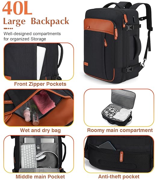 LUMESNER 5 PIECE LUGGAGE SETS WITH TRAVEL BACKPACK, 20″ CARRY ON HARDSIDE SPINNER SUITCASES, TSA LOCK, DURABLE PC (BLACK, 5 PIECE SET (20INCH))