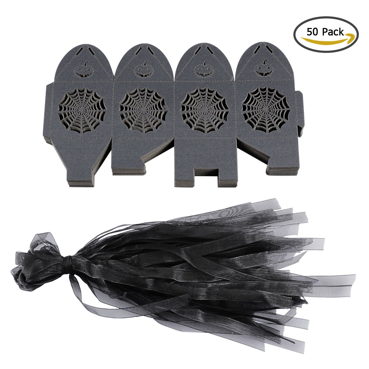 Home Kitty 50pcs Halloween Theme Party Gift Favor Candy Boxes with Ribbons - Cobweb Style Hens Night Out Fun Favors