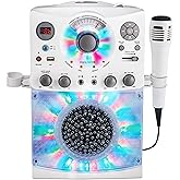 Singing Machine Portable Karaoke Machine for Adults & Kids with Wired Microphone, White - Built-In Speaker, Bluetooth with LED Disco Lights - Karaoke System with CD+G Player & USB Connectivity