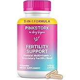 Pink Stork Fertility Supplements for Women | 2-in-1 Conception Support with Inositol, Folate + CoQ10 | Cycle Regularity, Hormone Balance + Reproductive Wellness | 60 Capsules