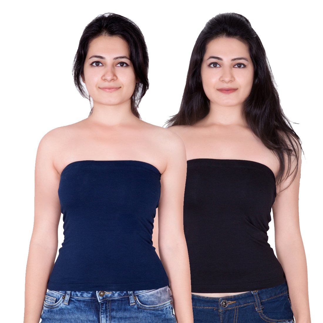 letizia inbuilt padded tube top pack of 2 (blue and black)