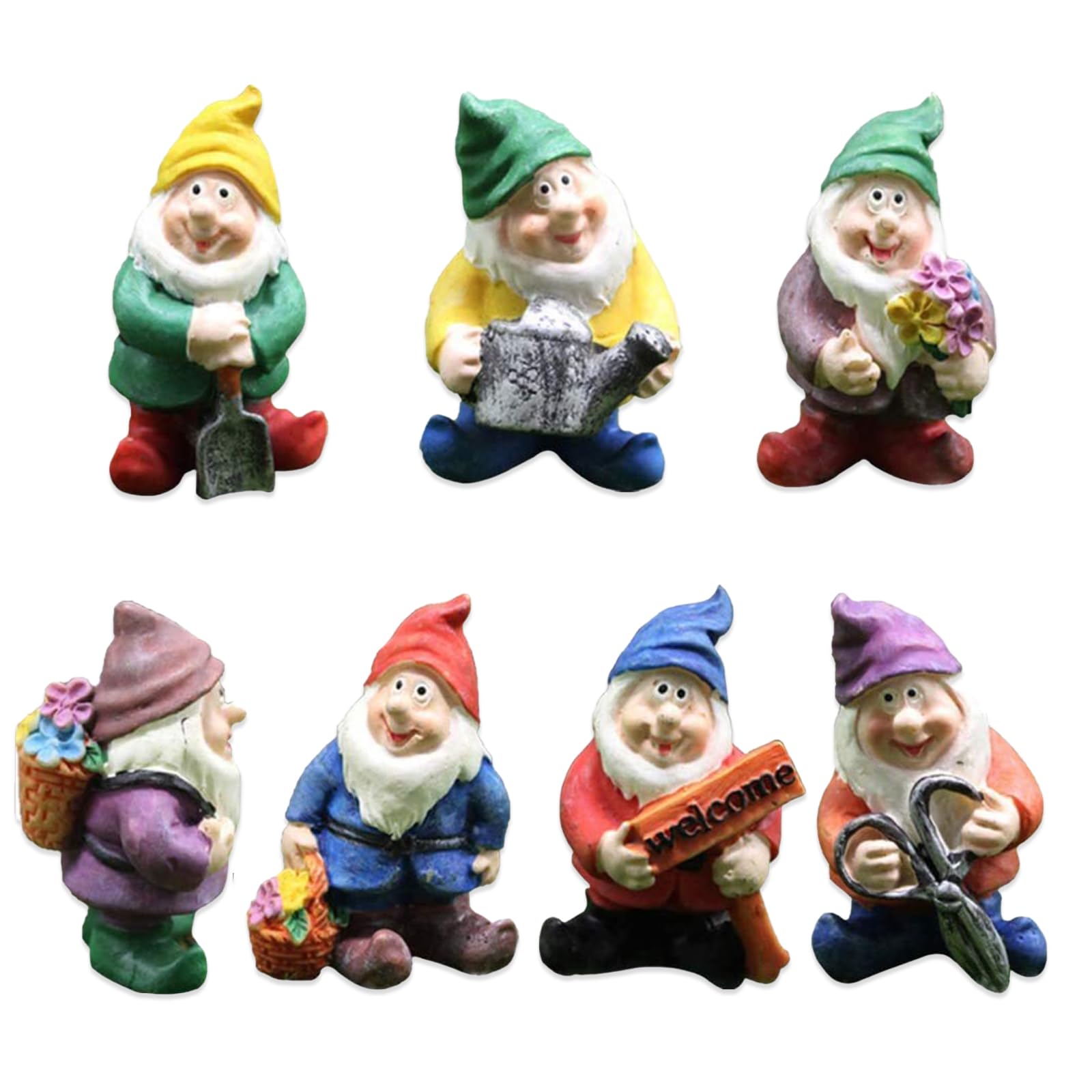 TYXHXTF 7PCS Miniature Garden Gnomes, Micro Landscape Ornaments, Mini Fairy Garden Gnomes Figurines, Outdoor Small Gnomes Set for Holiday Festival Table Garden Decor