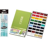 Kuretake Gansai Tambi 36-Color Watercolor Paint Set with 4 Water Brush Pens | 36 vivid colors, 4 refillable water brush pens, Professional Use, Artist Grade, Made in Japan