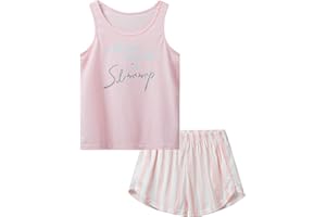 Jashe Summer Pajamas for Girls – Stripe White PJS Pal Cute Jammies Set Big Girl Size 6-18…