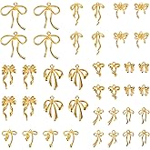 Mikovivi 40 Pcs Metal Bow Charms for Jewelry Making, 10 Styles Mixed Gold Bow Pendant Charms for Bracelets Keychains Necklaces Earrings DIY Jewelry Making