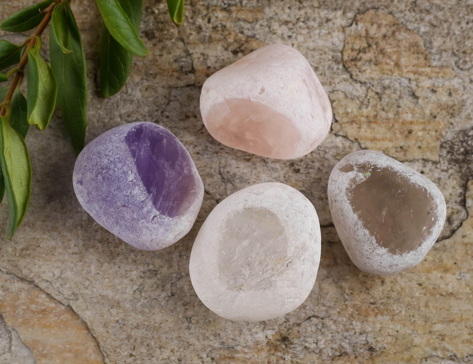 SEER Stones Set of 4 Crystals - Amethyst Quartz, Smokey Quartz, Rose Quartz & Clear Quartz, Reiki Crystals and Healing Stones E0159