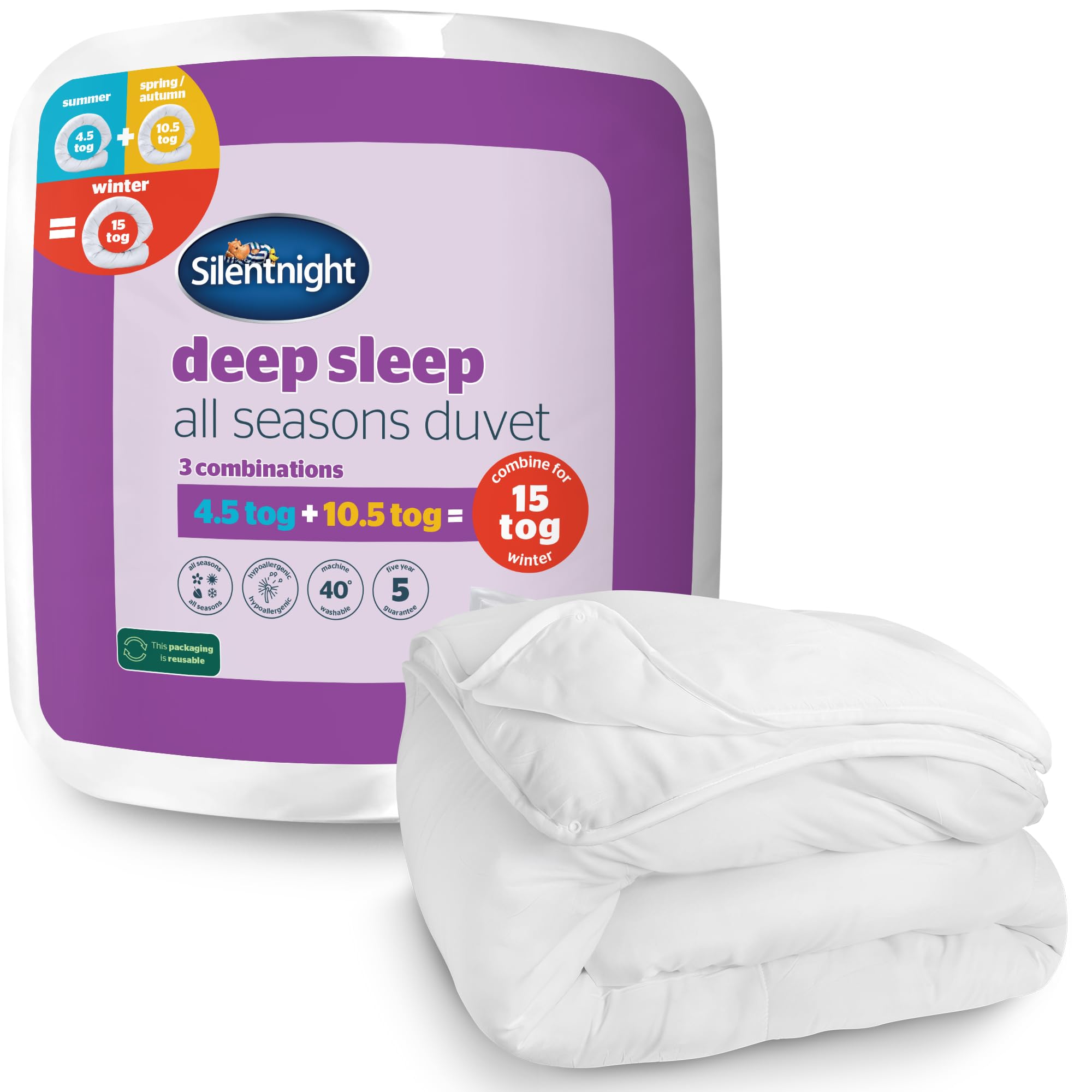 Silentnight All Seasons 3 in 1 Duvet - 4.5 Tog & 10.5 Tog Quilts Which Combine to Create a 15 Tog Bed Duvet - Deep Sleep Soft Comfy Ideal for Autumn, Winter, Spring & Summer - Hypoallergenic, King