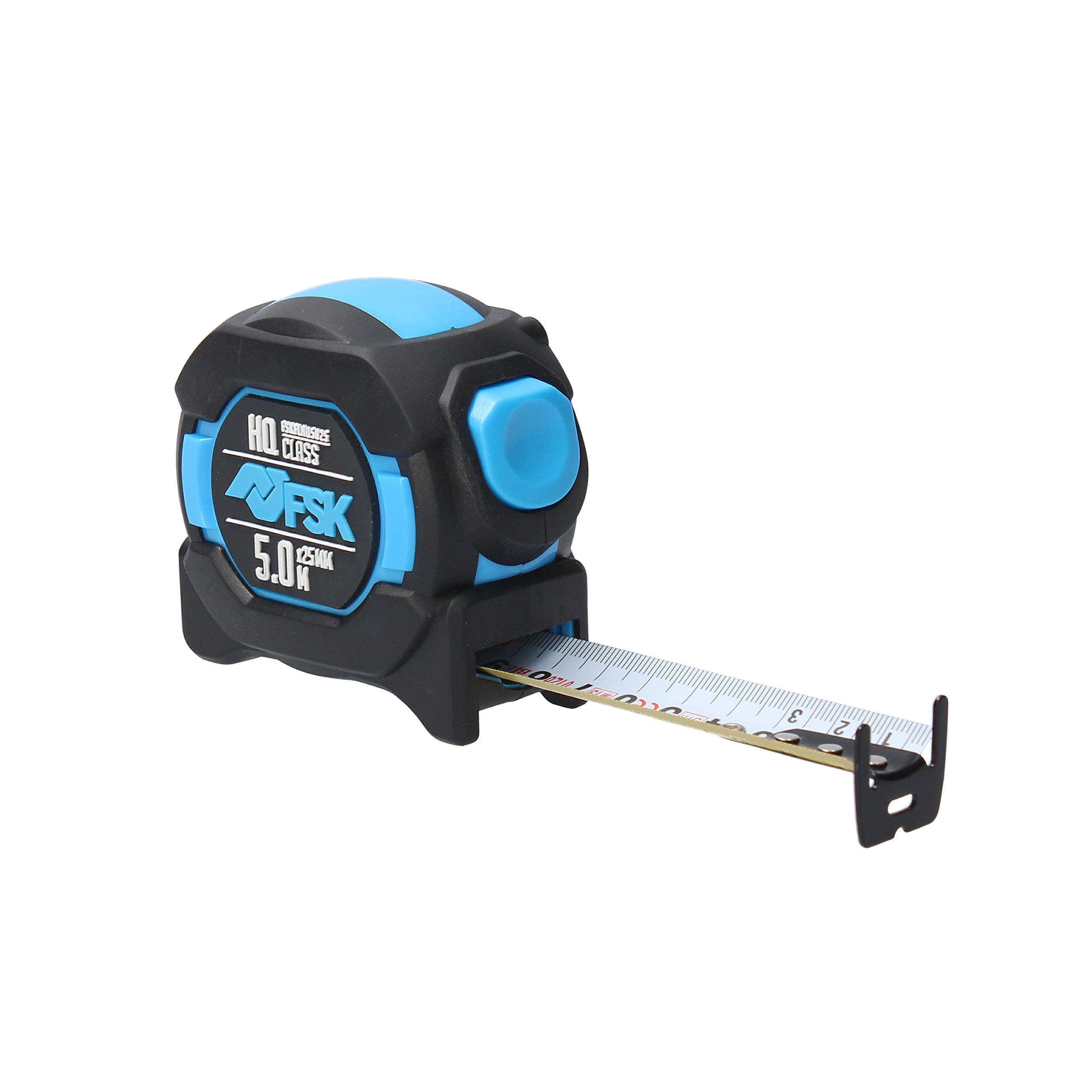 Ferrestock FSKFLHQ5025 Flexometer with Nylon Reinforced Tape 5M x 25mm Double Sided Yellow Reverse Damped Recoil Double Hook and Joinery Rubber Housing