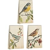 3 Pcs Vintage Birds Kitchen Towels, Vintage Artistic Decorative Absorbent Microfiber Dish Cloth Tea Towel, Durable Hand Towels for Farmhouse Home Bathroom, Bird Lover Gifts