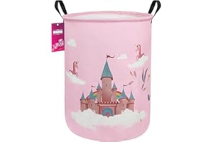 INGHUA Laundry Hamper Large Canvas Fabric Lightweight Storage Basket/Toy Organizer/Dirty Clothes Collapsible Waterproof for College Dorms, Boys and Girls Bedroom,Bathroom(Unicorn Castle)