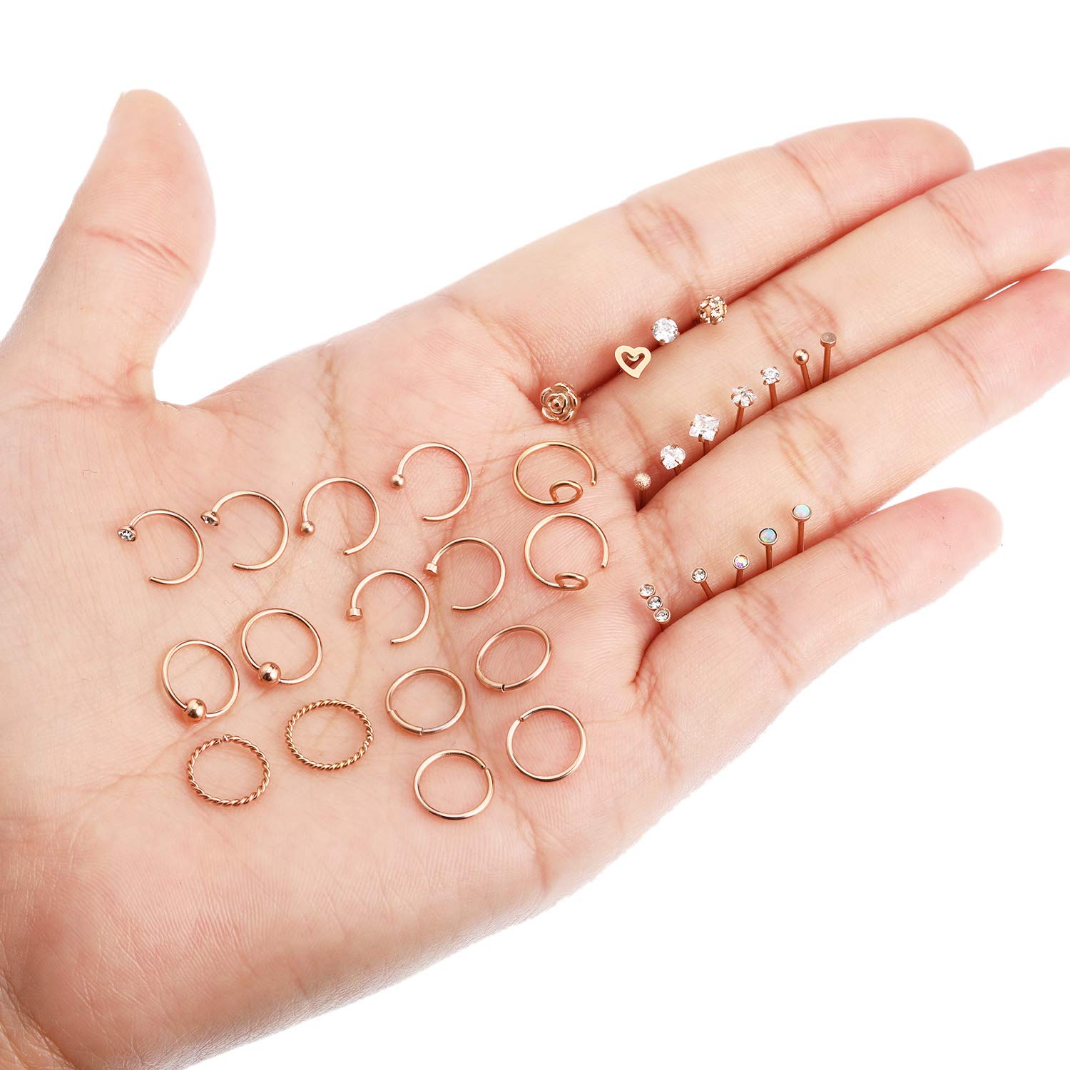 Chinco 32 Pieces CShaped Nose Ring LShaped Hoop Tragus Nose Studs