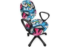 Ambesonne Grunge Office Chair Slipcover, Street Art Theme with Colorful Graffiti Funky Display Underground Urban Culture, Protective Stretch Decorative Fabric Cover, Standard Size, Aqua Pink