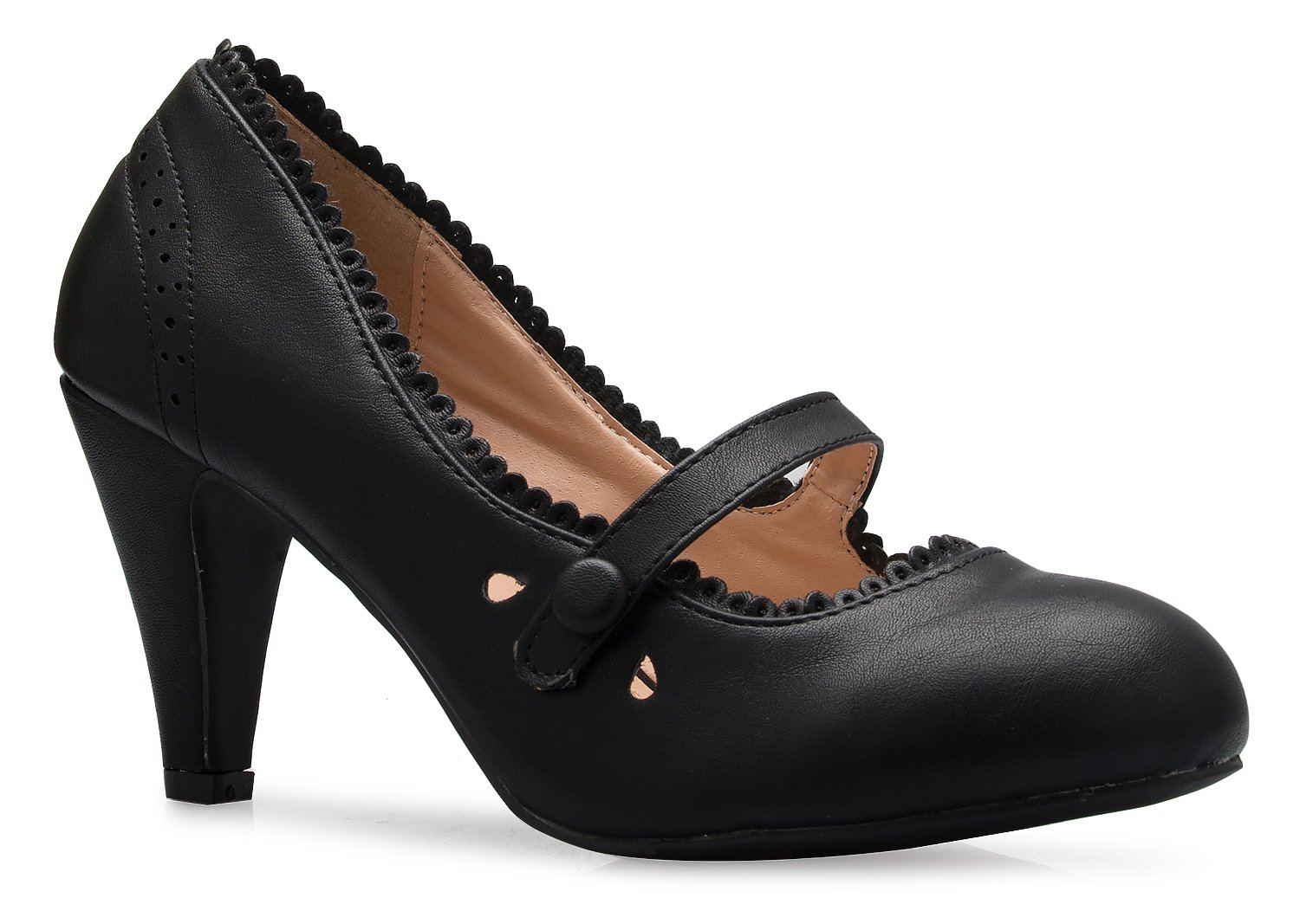 Olivia K Women's Classic Round-Toe Platform Pumps Low Block Heel - Adorable, Comfortable, BLACKNB 8.5 - Image 5