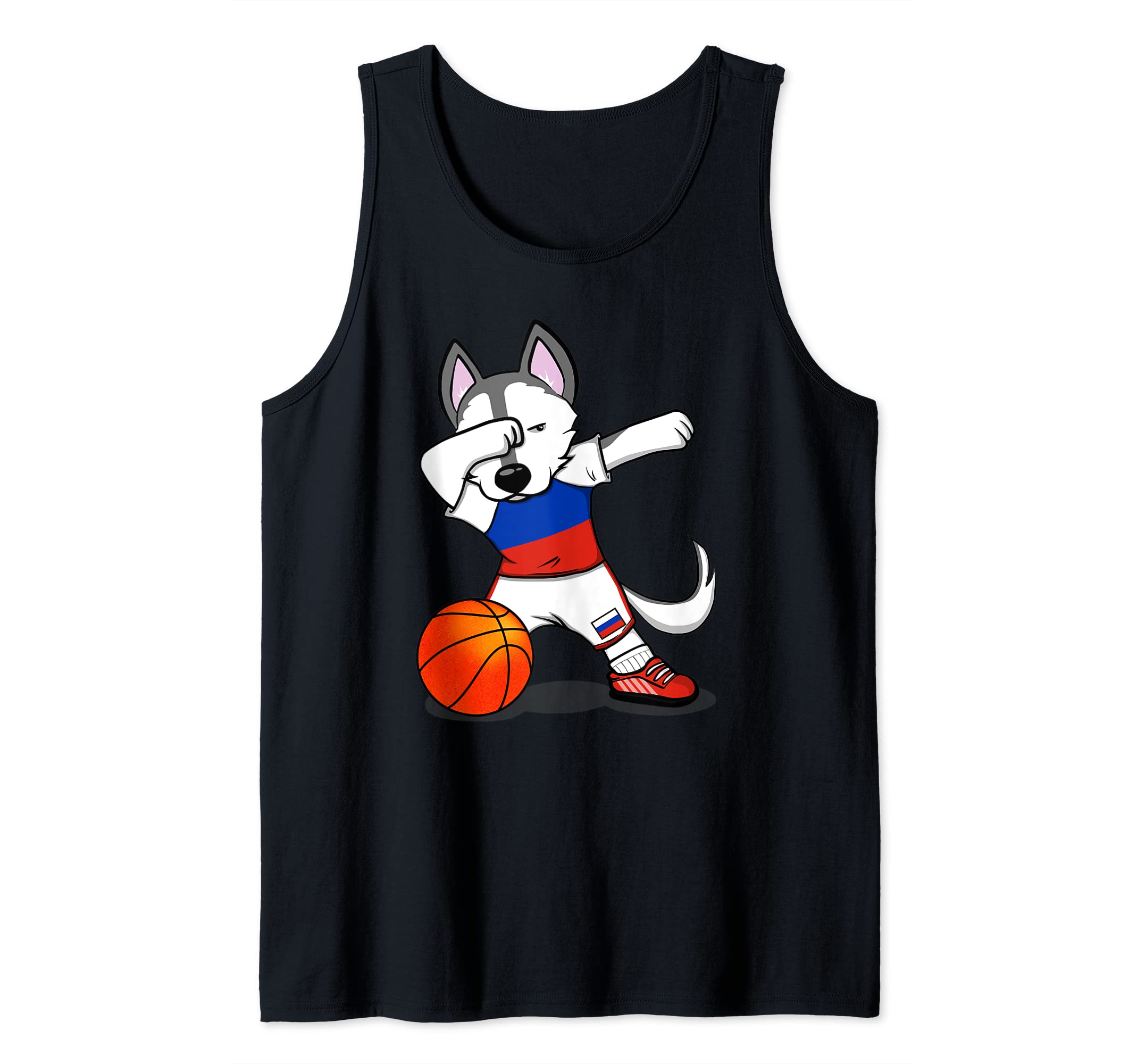 Dabbing Husky Russia Basketball Fans Jersey - Russian Flag Tank Top