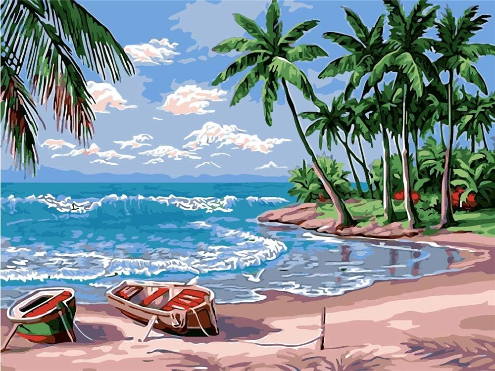 Paint by Numbers for Adults Canvas, Acrylic Painting Kits for Beginners 16" x 20" with 3 Brushes and Acrylic Pigment, The Beach