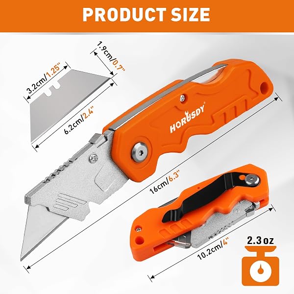 HORUSDY 20-PACK FOLDING UTILITY KNIFE SET, HEAVY-DUTY BOX CUTTERS WITH 100 EXTRA RAZOR BLADES, QUICK-CHANGE FOLDABLE KNIVES FOR DRYWALL, CARPET, BOXES, COLOR-CODED HANDLES FOR JOBSITE & HOME USE