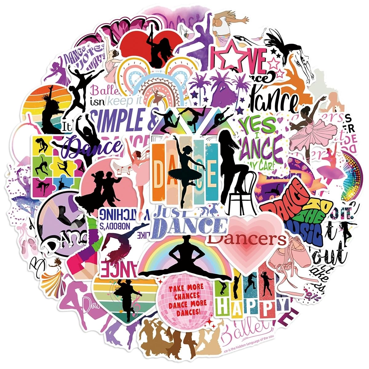 50 PCS Dancing Stickers,Aesthetic Sticker Pack Vinyl Skateboard Guitar Door Laptop Luggage Car Bike Water Bottle Birthday Party Supplies Teens Boys and Girls Decals