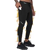Roadbox Mens Thermal Cycling Pants, Fleece Lined Running Tights Zipper Pockets, Winter Water Resistant Compression Leggings