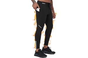 Roadbox Mens Thermal Cycling Pants, Fleece Lined Running Tights Zipper Pockets, Winter Water Resistant Compression Leggings