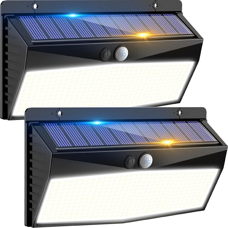 Luz Solar LED Exterior Jardin 368LED Luces Solares con Sensor de Movimiento, IP65 Impermeable Focos LED Exterior Solares, Superbrillante Lamparas Solares-2 Paquete