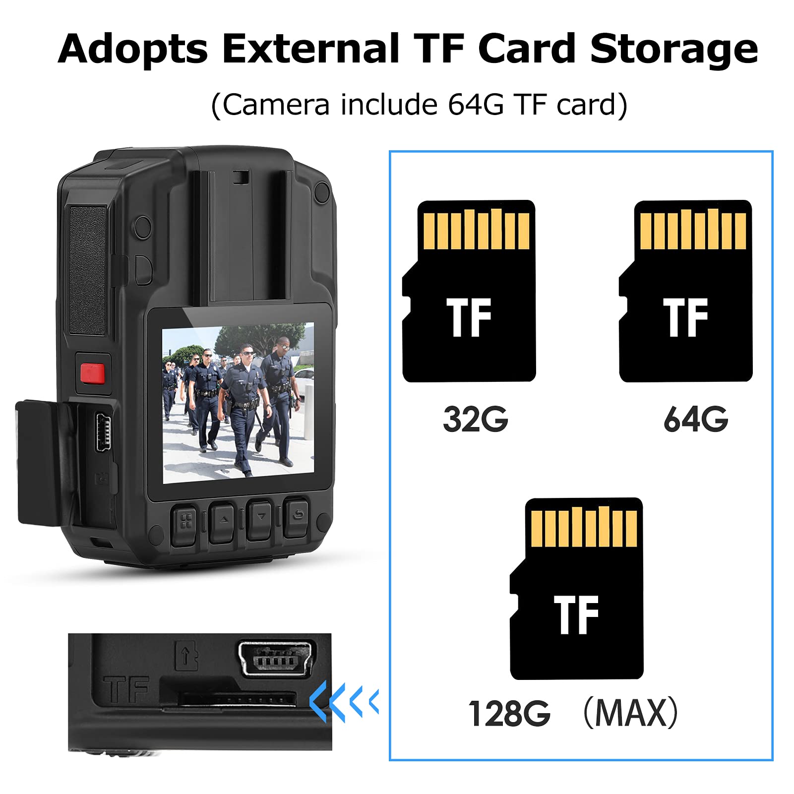 BOBLOV HD66/D7 2K 1440P Body Worn Camera, 2 Batteries with Dock, IP67 1440P Outdoor Body Camera Audio & Video Recorder 170° Wide Angle IR, with 360° Rotation Clip (64GB)