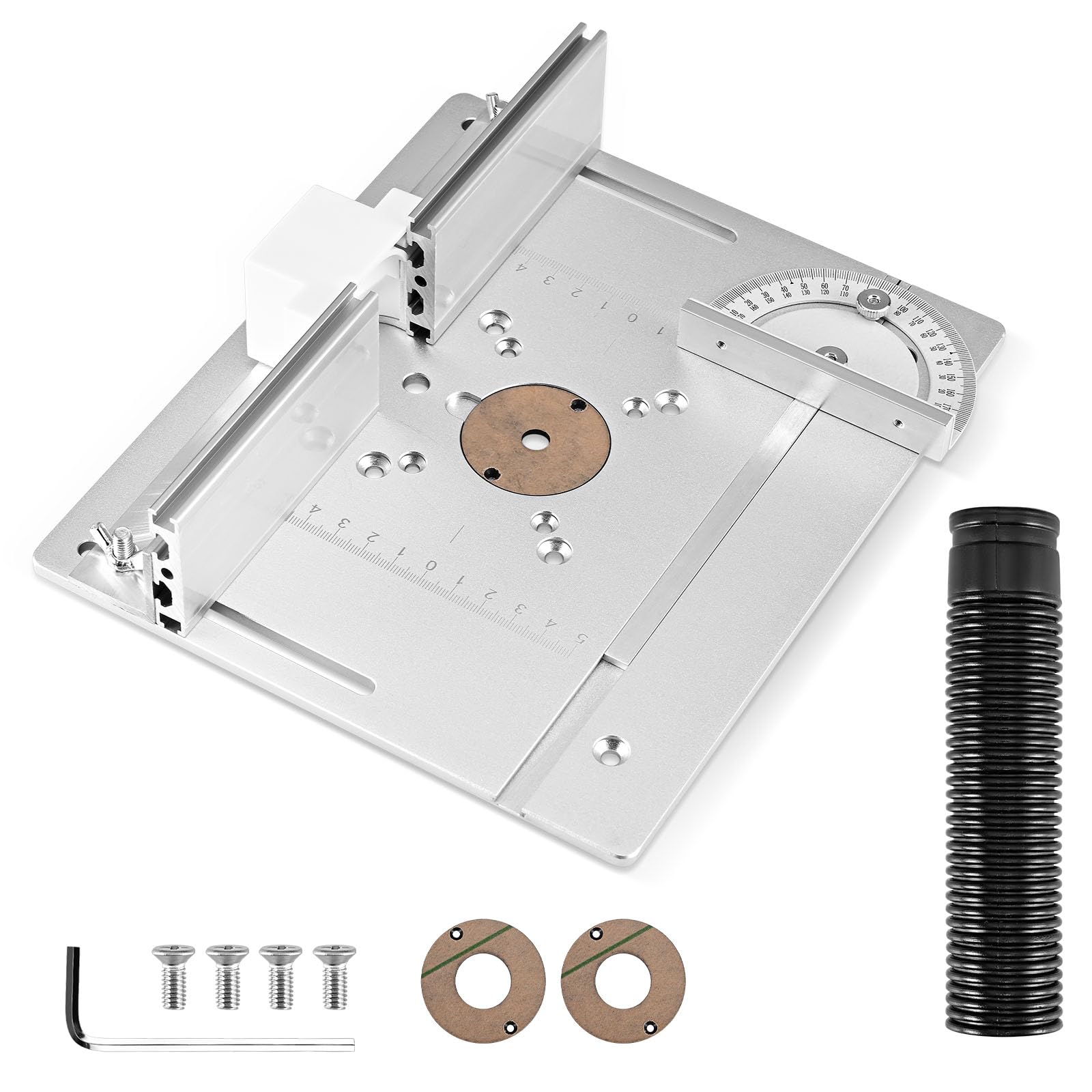 Rouwthio Router Table Insert Plate, Milling Table Insert Plate, Aluminum Alloy Wood Milling Flip Board Trimming Machine, Engraving Auxiliary Tool with Miter Gauge Table Saw Woodworking Benches