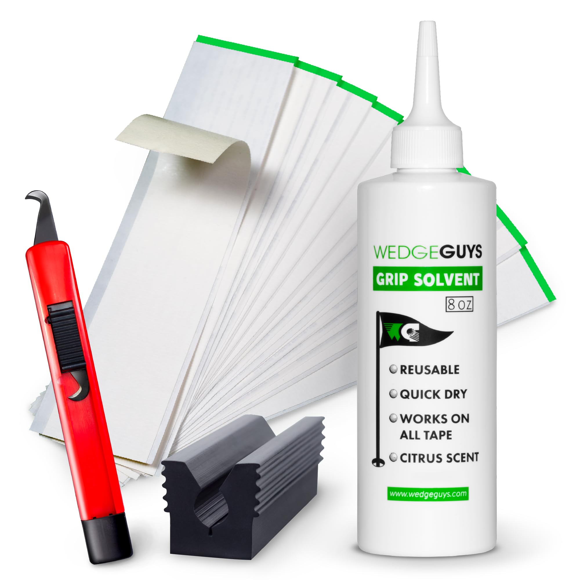 Wedge Guys Golf Grip Kits for Regripping Golf Clubs - Professional Quality - Options Include Hook Blade, 15 or 30 Tape Strips, 5 or 8 oz Solvent, Grip Tape Remover, Bench Vise & Rubber Clamp