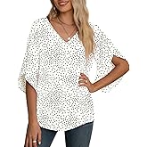 Jouica Women Blouses Casual Chiffon Tops Summer 3/4 Ruffled Sleeve Blouse for Women
