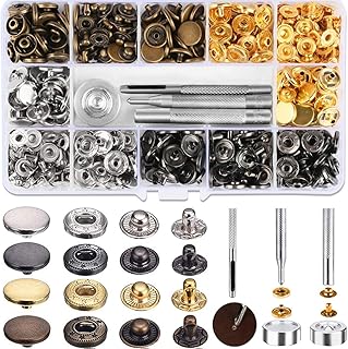 HAUSPROFI 120 Sets Druckknopf Kupfer Druckknöpfe Bronze Kleidung Snaps Taste mit Fixierwerkzeug Kit für Leder Handwerk Jacke Brieftasche Handtasche (12 mm)